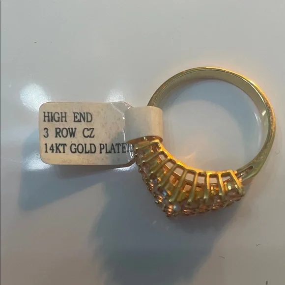 14KT Gold Plated 3 Row CZ Ring - Picture 9 of 9